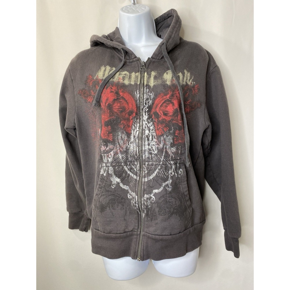 Miami Ink Tattoo Vintage Zip Up Hoodie Size Medium 2008 Skulls Grunge Punk Goth